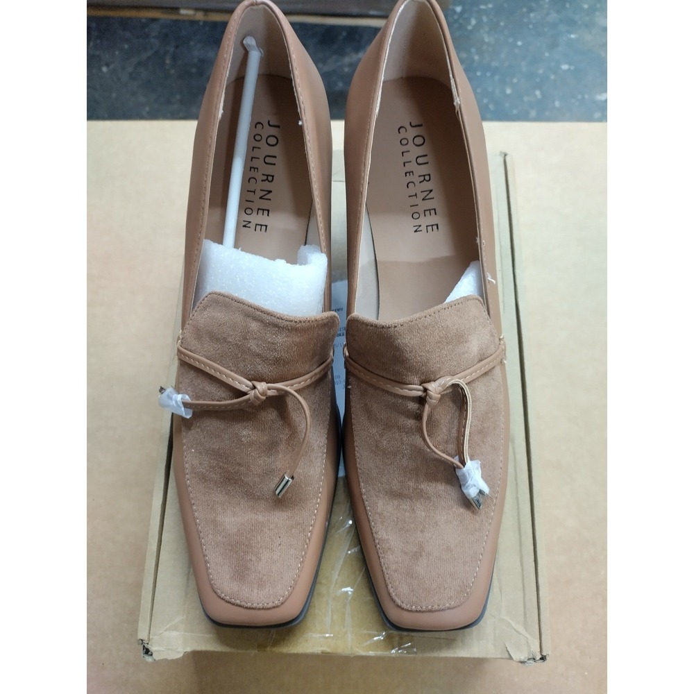Journee Collection Crawford Taupe Square Toe Block Heel Loafers Womens 11 NEW